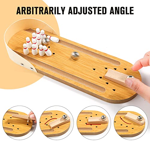 3 otters Mini Bowling Set, Wooden Tabletop Bowling Game Desk Toys Desktop Bowling Home Bowling Alleys, Desk Gifts for Coworkers