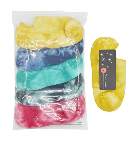 Bienvenu 5 Pack Colorful Pattern Low Cut Casual Liner Socks Tie Dye No Show Socks Hidden Invisible