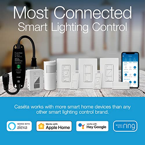 Lutron Caséta Wireless Smart Lighting Dimmer Switch Starter Kit with Caséta Smart Hub and Pico Bracket | Works with Alexa, Google Assistant, Ring, Apple HomeKit | P-BDG-PKG1W-A,White