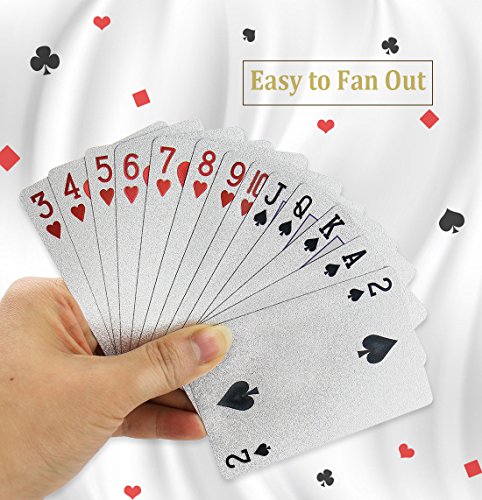 Joyoldelf Silver Foil Poker Playing Cards, Waterproof Deck Poker Card with Gift Box, Perfect for Party and Game