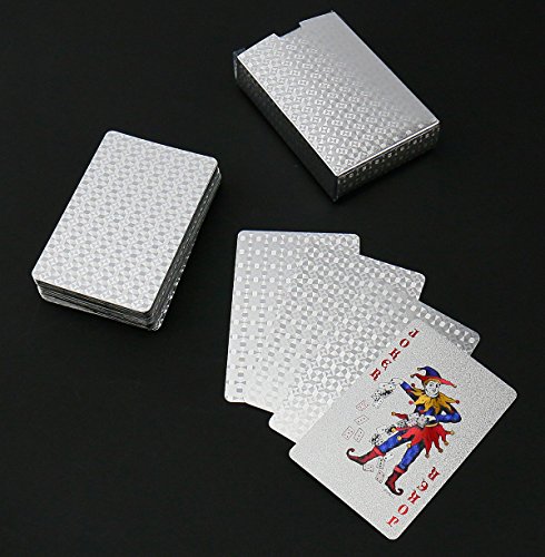 Joyoldelf Silver Foil Poker Playing Cards, Waterproof Deck Poker Card with Gift Box, Perfect for Party and Game