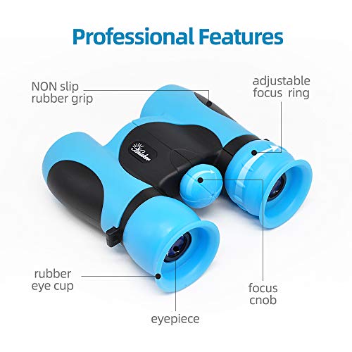 Kids Binoculars 8x21 High-Resolution Real Optics Compact Binoculars Kids Toy for Boys and Girls,Small Telescope for Kids Bird Watching, Travel, Safari, Adventure, Outdoor Fun (Blue)