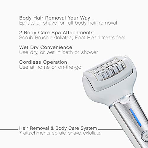 Panasonic Cordless Shaver & Epilator for Women With 7 Attachments, Gentle Wet/Dry Hair Removal, Foot Scrubber & Body Cleansing Brush, ES-EL9A-S