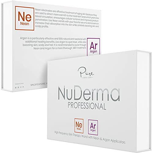NuDerma Professional Skin Therapy Wand - Portable High Frequency Skin Therapy Machine with 6 Neon & Argon Wands – Boost Your Skin – Clear Firm & Tighten