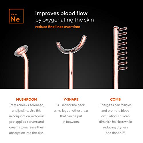 NuDerma Professional Skin Therapy Wand - Portable High Frequency Skin Therapy Machine with 6 Neon & Argon Wands – Boost Your Skin – Clear Firm & Tighten