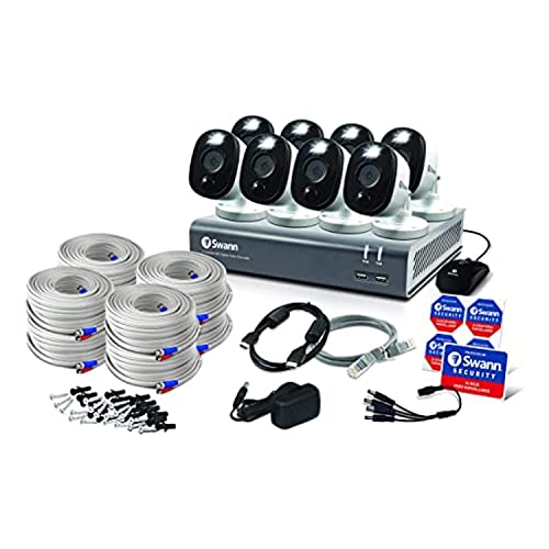 Swann Home DVR Security Camera System with 1TB HDD, 8 Channel 8 Camera, 1080p Full HD Video, Indoor or Outdoor Wired Surveillance CCTV, Color Night Vision, Heat Motion Detection, LED Lights, 845808