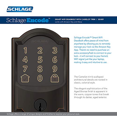 Schlage Encode Smart Wi-Fi Deadbolt with Camelot Trim in Aged Bronze