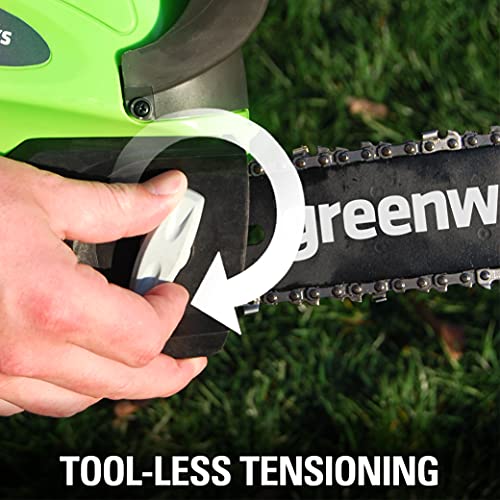 Greenworks 40V 12" Cordless Compact Chainsaw (Great For Storm Clean-Up, Pruning, and Camping), 2.0Ah Battery and Charger Included