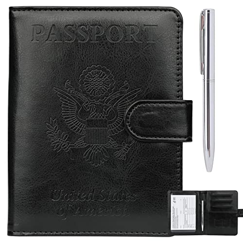 GDTK Leather Passport Holder Cover Case RFID Blocking Travel Wallet (Black)