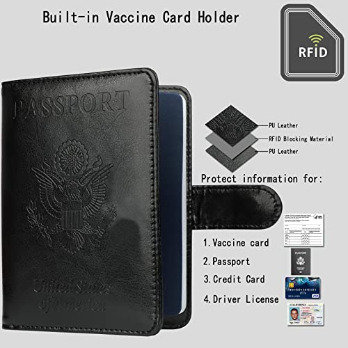 GDTK Leather Passport Holder Cover Case RFID Blocking Travel Wallet (Black)