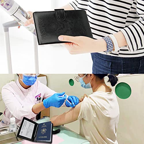 GDTK Leather Passport Holder Cover Case RFID Blocking Travel Wallet (Black)