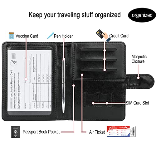 GDTK Leather Passport Holder Cover Case RFID Blocking Travel Wallet (Black)