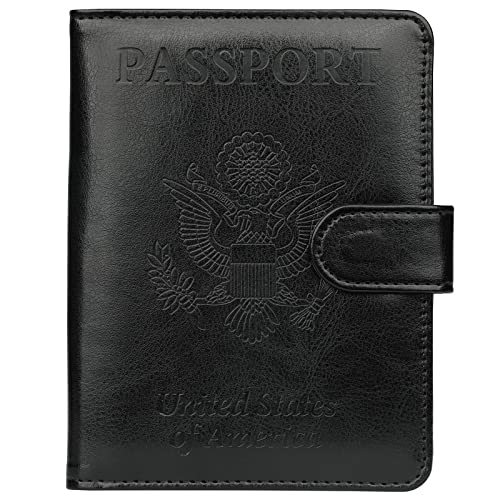GDTK Leather Passport Holder Cover Case RFID Blocking Travel Wallet (Black)