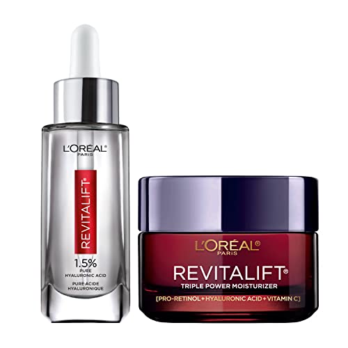 L'Oreal Paris Revitalift Triple Power Anti-Aging Face Moisturizer & Hyaluronic Acid Face Serum, Paraben & Fragrance Free Regimen Kit, 2 Count
