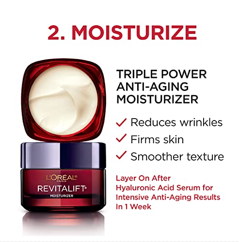 L'Oreal Paris Revitalift Triple Power Anti-Aging Face Moisturizer & Hyaluronic Acid Face Serum, Paraben & Fragrance Free Regimen Kit, 2 Count