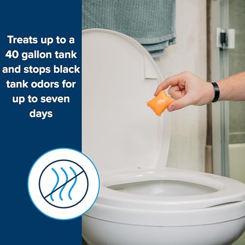 Camco TST MAX Camper / RV Toilet Treatment Drop-INs - Control Unwanted Odors & Break Down Waste and Tissue - Safe Septic Tank Treatment - Orange Scent, 30-Pack (41183)