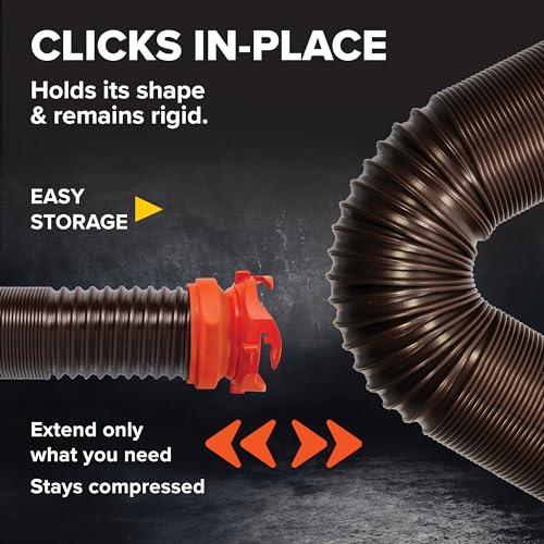 Camco RhinoFLEX 10-foot RV Sewer Hose Extension Kit with Swivel Fitting, Frustration Free-Packaging (39774), Black