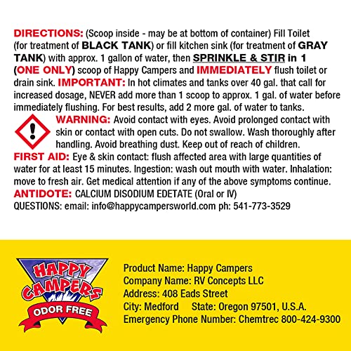Happy Campers RV Toilet Treatment - 64 Black or Gray Holding Tank Deodorizer Treatments for RVs