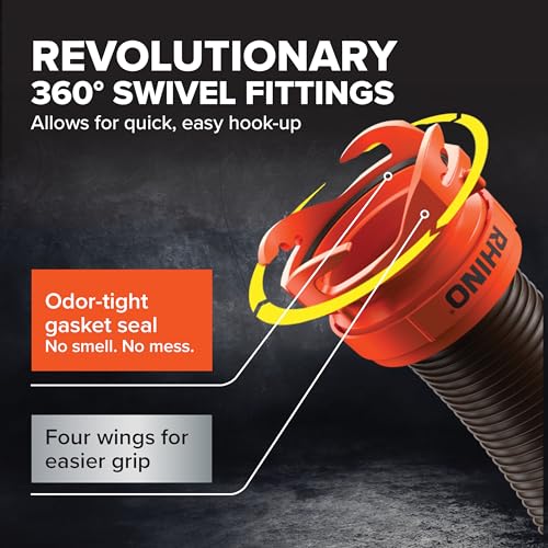 Camco RhinoFLEX 10-foot RV Sewer Hose Extension Kit with Swivel Fitting, Frustration Free-Packaging (39774), Black
