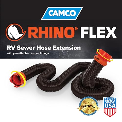 Camco RhinoFLEX 10-foot RV Sewer Hose Extension Kit with Swivel Fitting, Frustration Free-Packaging (39774), Black
