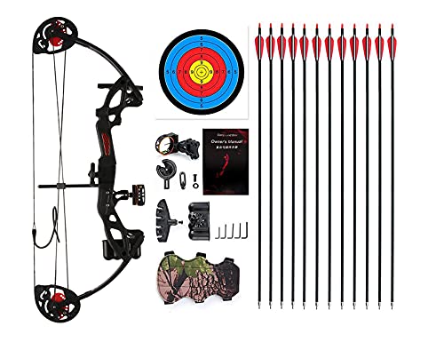 PANDARUS Compound Bow Archery for Youth and Beginner, Right Handed,19”-28” Draw Length,15-29 Lbs Draw Weight, 260 fps (Black Left Handed)