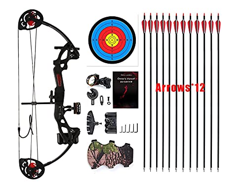 PANDARUS Compound Bow Archery for Youth and Beginner, Right Handed,19”-28” Draw Length,15-29 Lbs Draw Weight, 260 fps (Black Left Handed)
