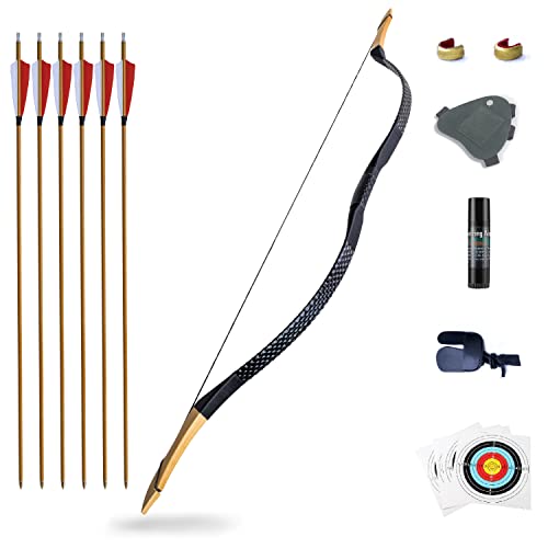 KAINOKAI Traditional Handmade Longbow Horsebow,Hunting Recurve Archery Bow,Recurve Bow Set (Black Dragon, 20.0 Pounds)