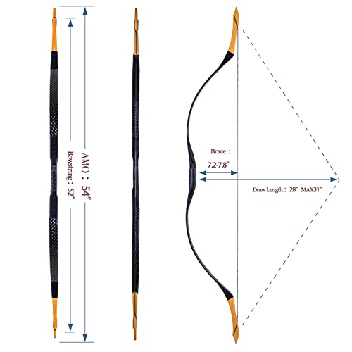 KAINOKAI Traditional Handmade Longbow Horsebow,Hunting Recurve Archery Bow,Recurve Bow Set (Black Dragon, 20.0 Pounds)