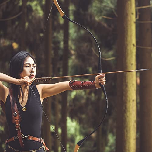 KAINOKAI Traditional Handmade Longbow Horsebow,Hunting Recurve Archery Bow,Recurve Bow Set (Black Dragon, 20.0 Pounds)