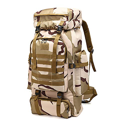 WintMing 70L Camping Hiking Backpack Molle Rucksack Waterproof Traveling Daypack (70L-Camo-Plateau)