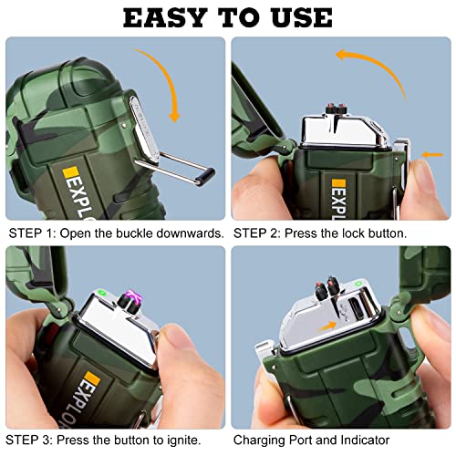 LcFun Electric Lighter Plasma Lighter Waterproof Arc Lighter Windproof USB Lighter Rechargeable with Whistle for Hiking, Camping, Adventure, Survival, Tactical, EDC Gear (Camouflage)