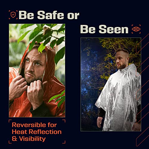 PREPARED4X Emergency Blanket with Mylar Blanket Liner - Survival Blankets for Car - Heavy Duty, Waterproof Camping Gear– 4 Pack (Orange)