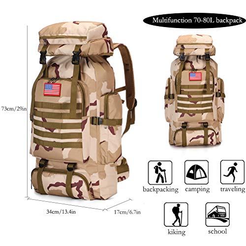 WintMing 70L Camping Hiking Backpack Molle Rucksack Waterproof Traveling Daypack (70L-Camo-Plateau)