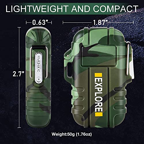 LcFun Electric Lighter Plasma Lighter Waterproof Arc Lighter Windproof USB Lighter Rechargeable with Whistle for Hiking, Camping, Adventure, Survival, Tactical, EDC Gear (Camouflage)