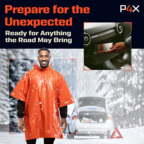 PREPARED4X Emergency Blanket with Mylar Blanket Liner - Survival Blankets for Car - Heavy Duty, Waterproof Camping Gear– 4 Pack (Orange)