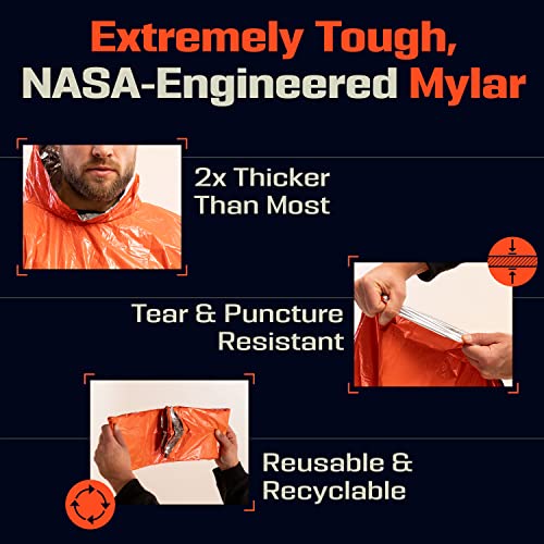PREPARED4X Emergency Blanket with Mylar Blanket Liner - Survival Blankets for Car - Heavy Duty, Waterproof Camping Gear– 4 Pack (Orange)