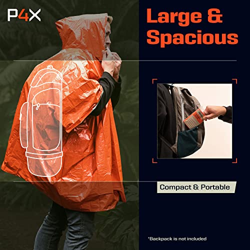 PREPARED4X Emergency Blanket with Mylar Blanket Liner - Survival Blankets for Car - Heavy Duty, Waterproof Camping Gear– 4 Pack (Orange)