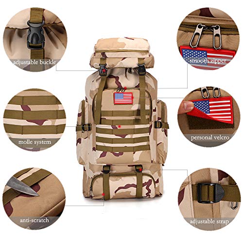 WintMing 70L Camping Hiking Backpack Molle Rucksack Waterproof Traveling Daypack (70L-Camo-Plateau)