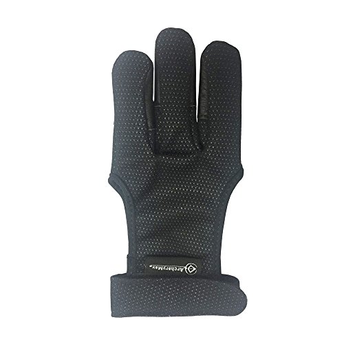 ArcheryMax Handmade Leather Three Finger Archery Gloves , Black ,Small