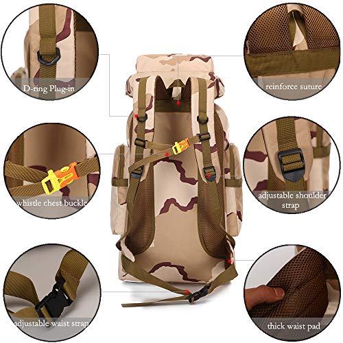 WintMing 70L Camping Hiking Backpack Molle Rucksack Waterproof Traveling Daypack (70L-Camo-Plateau)