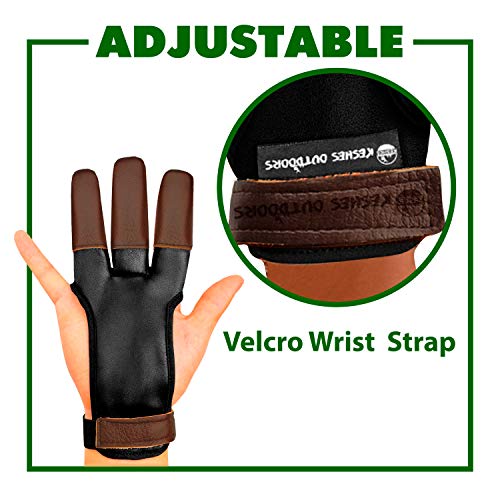KESHES Archery Glove Finger Tab Accessories - Leather Gloves for Recurve & Compound Bow - Three Finger Guard for Men Women & Youth (Small)