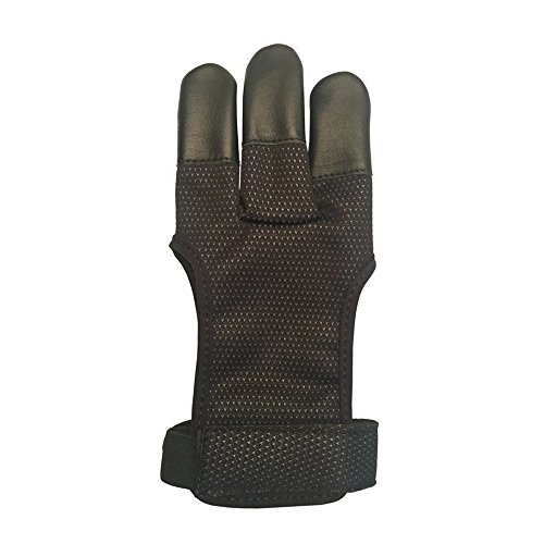 ArcheryMax Handmade Leather Three Finger Archery Gloves , Black ,Small