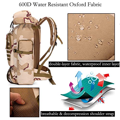 WintMing 70L Camping Hiking Backpack Molle Rucksack Waterproof Traveling Daypack (70L-Camo-Plateau)