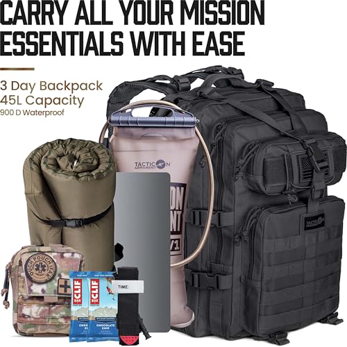 24BattlePack Tactical Backpack | 1 to 3 Day Assault Pack | Combat Veteran Owned Company |40L Bug Out Bag (Black)