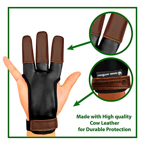 KESHES Archery Glove Finger Tab Accessories - Leather Gloves for Recurve & Compound Bow - Three Finger Guard for Men Women & Youth (Small)