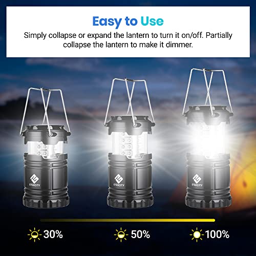Etekcity Lantern Camping, Flashlight for Power Outages, Portable Camping Essentials Lights, Led Battery Operated Lamp for Emergency, Survival Gear and Supplies for Hurricane, 4 Pack, Black