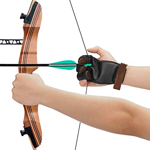 KESHES Archery Glove Finger Tab Accessories - Leather Gloves for Recurve & Compound Bow - Three Finger Guard for Men Women & Youth (Small)