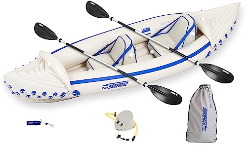 Sea Eagle SE330 Two Person Inflatable Sport Kayak Boat with Two Seats, Two Paddles and Pump