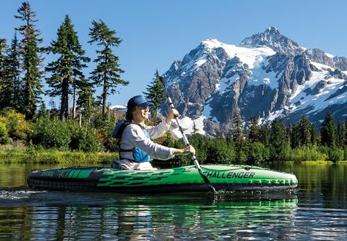 Intex Challenger K1 Inflatable Single Person Kayak Set and Accessory Kit with Aluminum Oar and High Output Air Pump Built for Lakes, Rivers, & Fishing