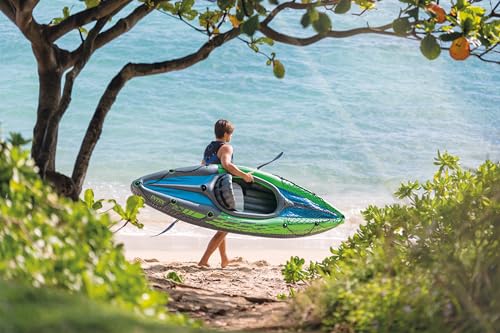 Intex Challenger K1 Inflatable Single Person Kayak Set and Accessory Kit with Aluminum Oar and High Output Air Pump Built for Lakes, Rivers, & Fishing